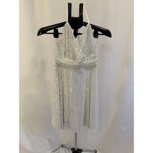 D&M Silver Sequin Mini Dress Party Cocktail Halter Neck Sleeveless Women's M